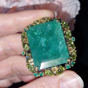 Подвес/брошь серебро натуральный берилл + оникс + хризолит