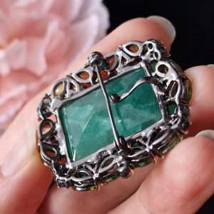 Кулон/брошь серебро природный берилл + оникс + хризолит