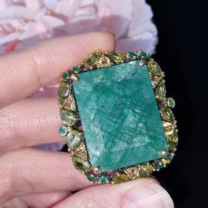 Кулон/брошь серебро природный берилл + оникс + хризолит