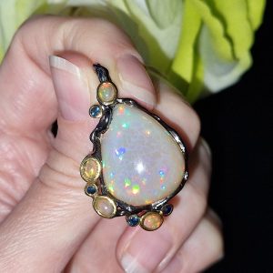 Подвес серебро натуральный радужный огненный опал