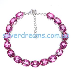 Браслет серебро природный розовый топаз