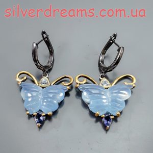 Серьги серебро природный аквамарин