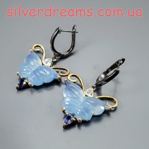 Серьги серебро натуральный аквамарин