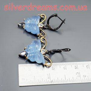 Серьги серебро натуральный аквамарин