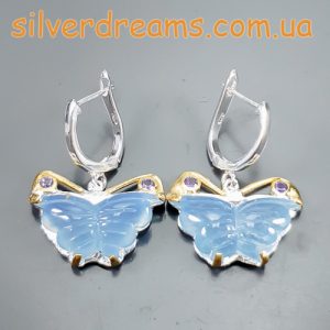 Серьги серебро природный аквамарин