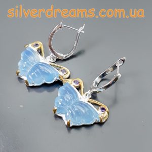 Серьги серебро натуральный аквамарин