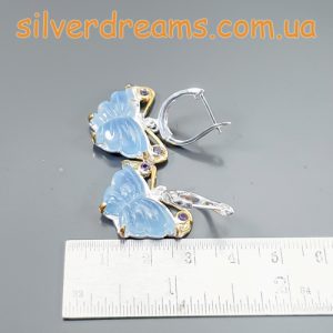 Серьги серебро натуральный аквамарин