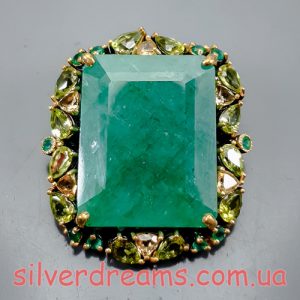 Подвес/брошь серебро натуральный зелёный берилл