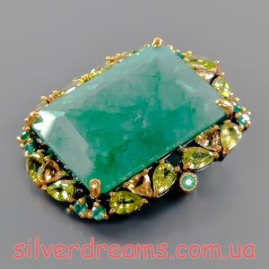 Брошь/кулон серебро природный берилл хризолит цитрин оникс