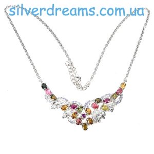 Колье серебро натуральный турмалин