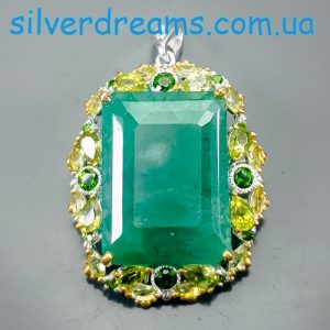 Кулон серебро природный берилл хризолит диопсид