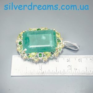 Подвес серебро натуральный берилл хризолит диопсид