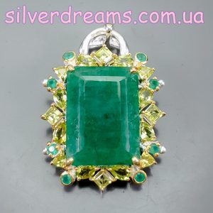 Кулон серебро природный берилл хризолит оникс