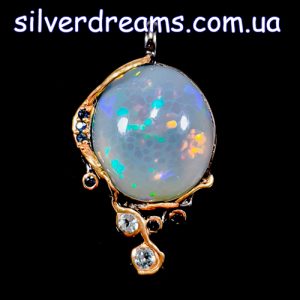 Подвес серебро натуральный радужный огненный опал