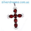 Кулон крестик серебро природный гранат