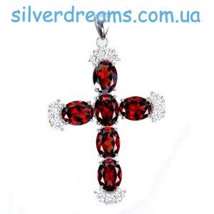 Кулон крестик серебро природный гранат