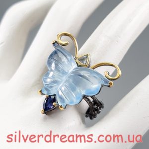 Кольцо серебро натуральный аквамарин