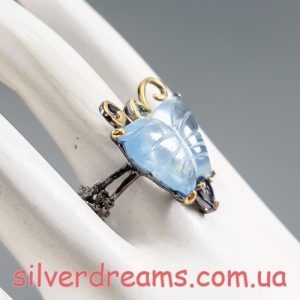 Кольцо серебро натуральный аквамарин