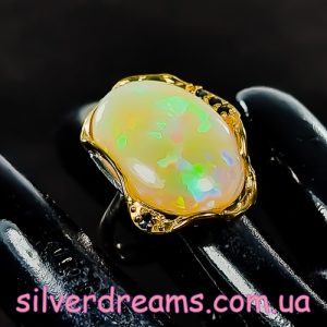 Alternative view of HANDMADE! Серебряный перстень с 19-каратным эфиопским опалом и сапфирами р.18-18,5