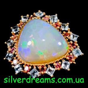 Перстень серебро натуральный радужный огненный опал