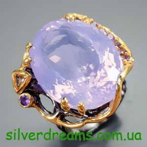 Перстень серебро натуральный лавандовый кварц