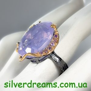 Кольцо серебро природный лавандовый кварц