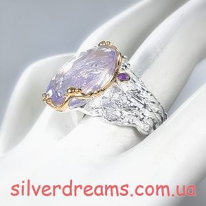 Перстень серебро натуральный лавандовый кварц