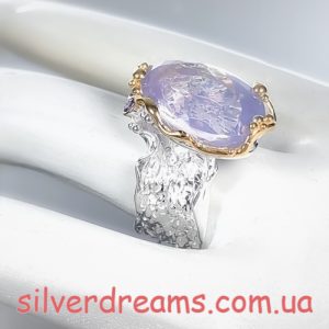 Перстень серебро натуральный лавандовый кварц