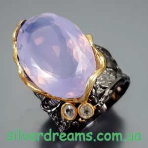 Перстень серебро натуральный лавандовый кварц