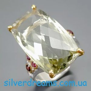 Перстень серебро натуральный празиолит (зелёный аметист)