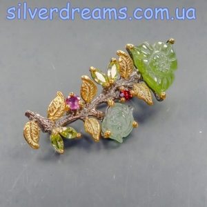 Брошь серебро природный турмалин