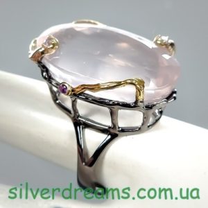 Перстень серебро натуральный розовый кварц