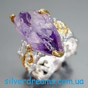 Кольцо серебро природный аметист грубой огранки
