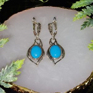 Серьги серебро природная бирюза и марказит