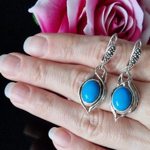 Серьги серебро натуральная бирюза и марказит