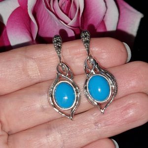 Серьги серебро натуральная бирюза и марказит