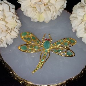 Брошь серебро природный изумруд и рубин