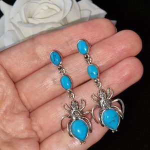 Длинные серьги серебро природная бирюза и маркзаит