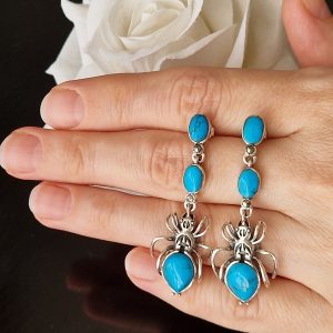 Серьги серебро натуральная бирюза и марказит