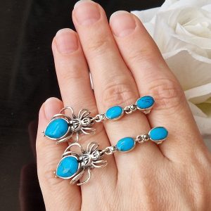 Длинные серьги серебро природная бирюза и маркзаит