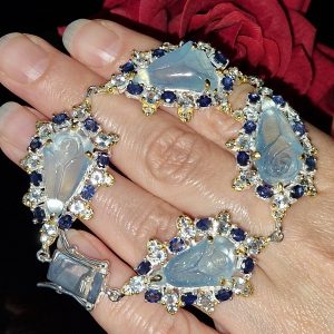 Браслет серебро природный аквамарин + топаз + сапфир