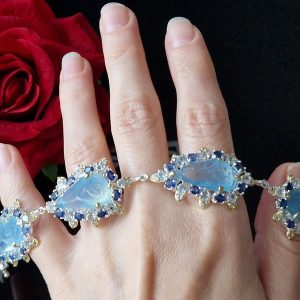 Браслет серебро природный аквамарин + топаз + сапфир