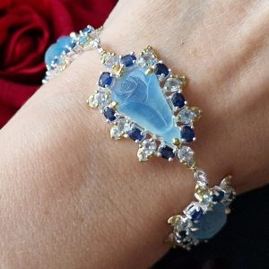Браслет серебро натуральный аквамарин + топаз + сапфир