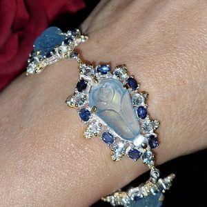 Браслет серебро природный аквамарин + топаз + сапфир