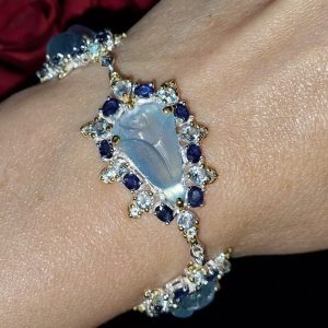 Браслет серебро натуральный аквамарин + топаз + сапфир