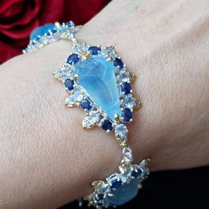 Браслет серебро природный аквамарин + топаз + сапфир