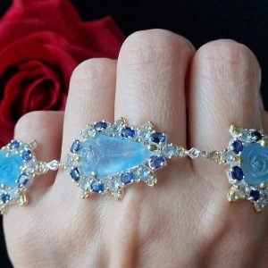 Браслет серебро природный аквамарин + топаз + сапфир