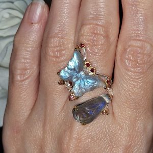 Перстень серебро натуральный лабрадорит