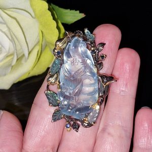 Кулон/брошь серебро природный аквамарин и турмалин