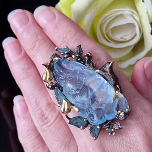 Брошь/подвеска серебро натуральный аквамарин и турмалин